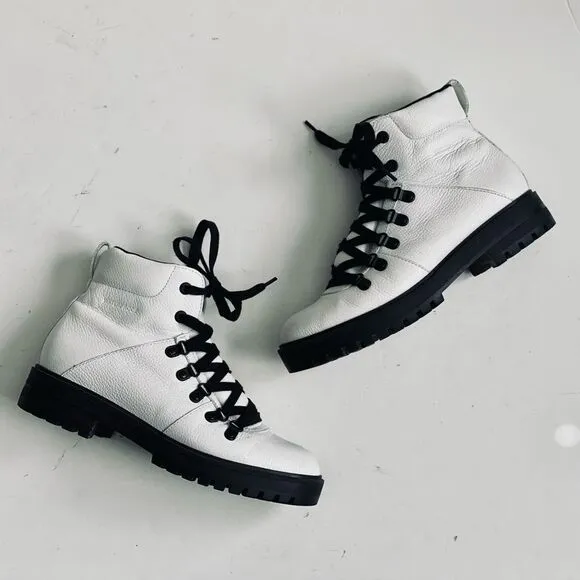 💠 Cougar Nash Leather Lug Sole Combat Lace Up White Boot Size EU 40 US 9