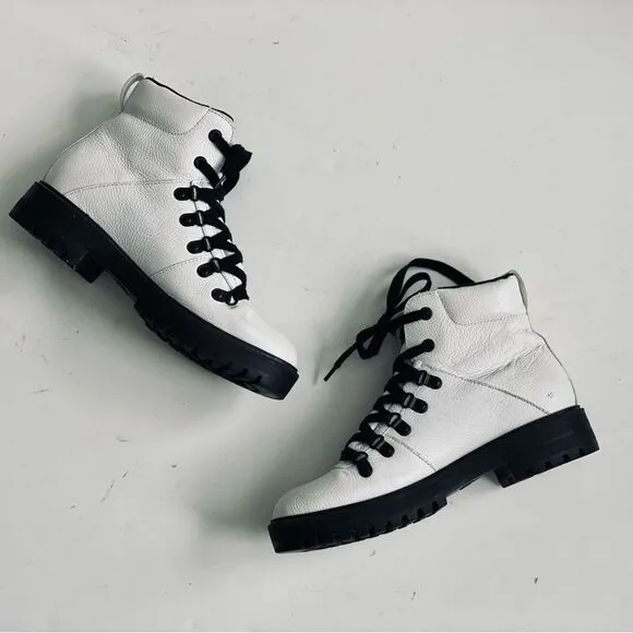 💠 Cougar Nash Leather Lug Sole Combat Lace Up White Boot Size EU 40 US 9
