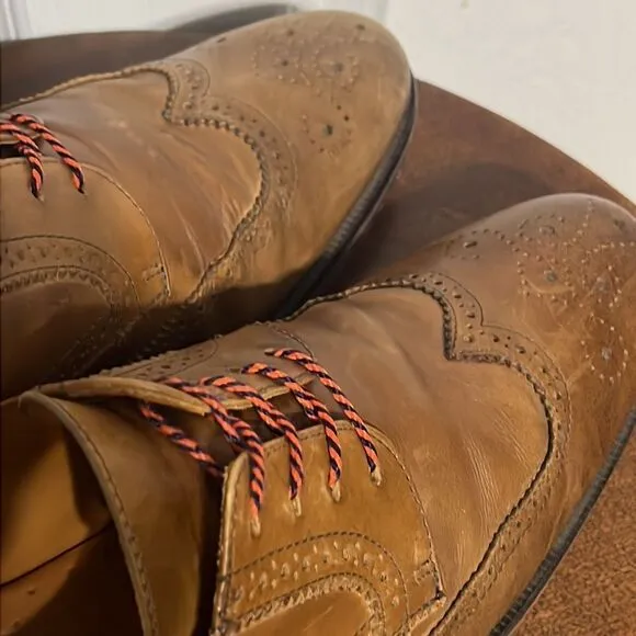 🔥🔥 Martin Dingman Made In Italy Tan Leather Lace Up Derby Wing Tip Shoes - GUC