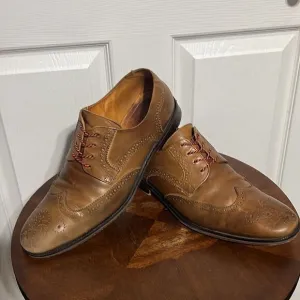 🔥🔥 Martin Dingman Made In Italy Tan Leather Lace Up Derby Wing Tip Shoes - GUC