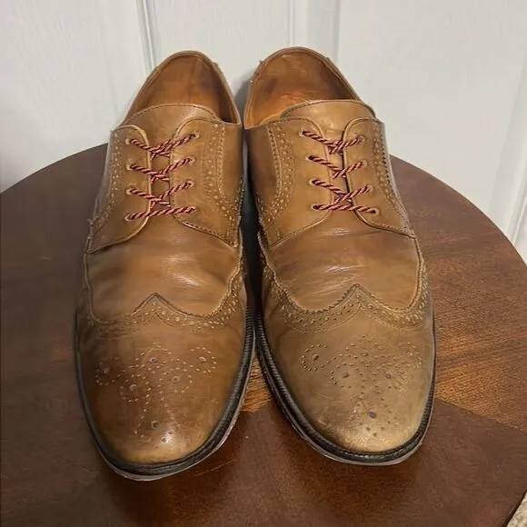 🔥🔥 Martin Dingman Made In Italy Tan Leather Lace Up Derby Wing Tip Shoes - GUC