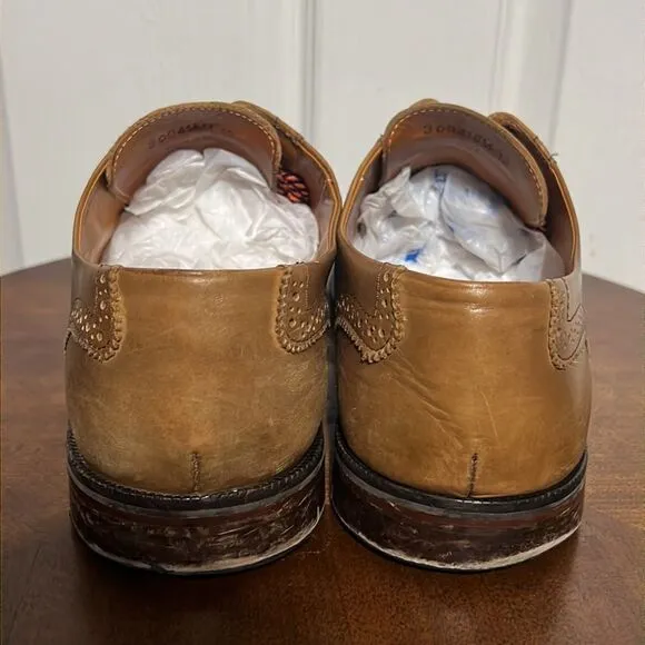 🔥🔥 Martin Dingman Made In Italy Tan Leather Lace Up Derby Wing Tip Shoes - GUC