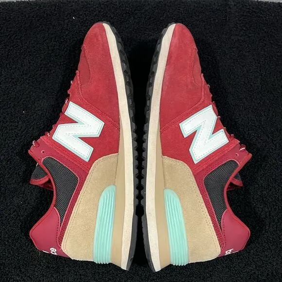 🔥 NEW BALANCE 574 Running Shoes Sneakers Brick red/Tan/Aqua Men Sz 10 -EXCELLEN