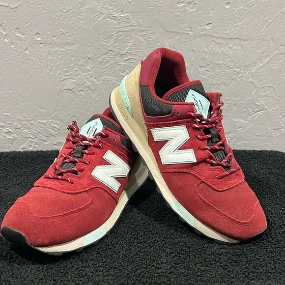 🔥 NEW BALANCE 574 Running Shoes Sneakers Brick red/Tan/Aqua Men Sz 10 -EXCELLEN