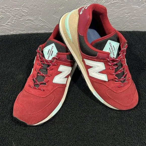 🔥 NEW BALANCE 574 Running Shoes Sneakers Brick red/Tan/Aqua Men Sz 10 -EXCELLEN