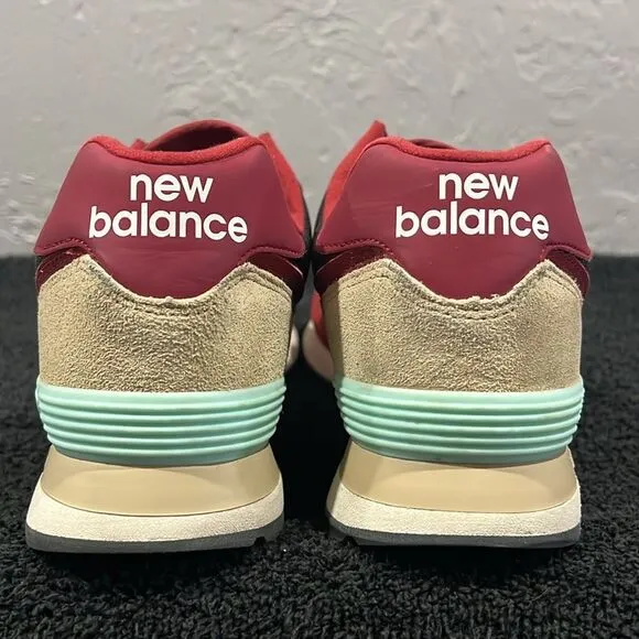 🔥 NEW BALANCE 574 Running Shoes Sneakers Brick red/Tan/Aqua Men Sz 10 -EXCELLEN
