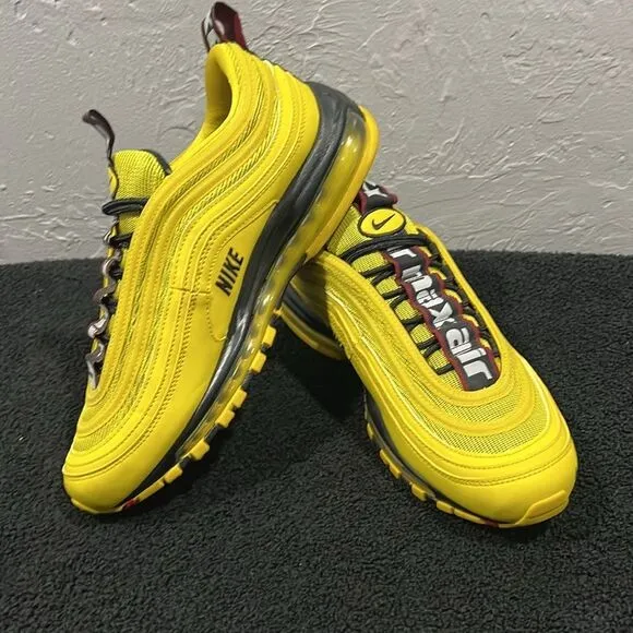🔥🔥 NIKE Air Max 97 'Bright Citron’ Yellow RARE Running Shoes Men Sz 9 - PERFEC