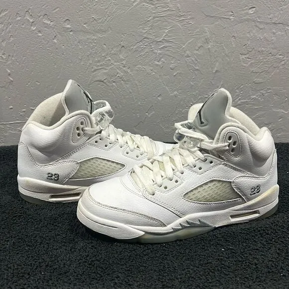🔥🏀 NIKE Air Jordan 5 Retro 2015 Metallic White Basketball Sneaker Shoes Sz 6.5