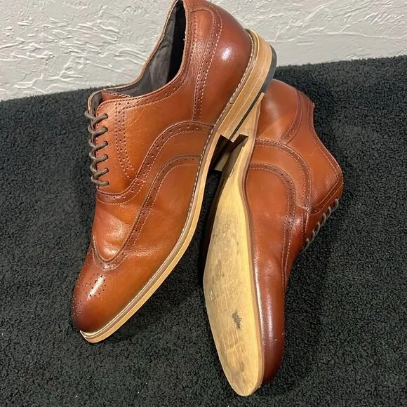 🔥🔥 STACY ADAMS Dunbar Wingtip Oxford Brown Dress Shoes - Men Sz 8M - PERFECT!