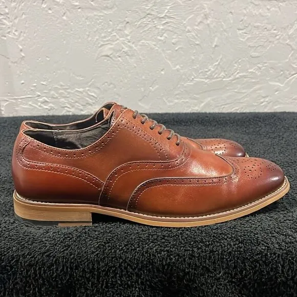 🔥🔥 STACY ADAMS Dunbar Wingtip Oxford Brown Dress Shoes - Men Sz 8M - PERFECT!