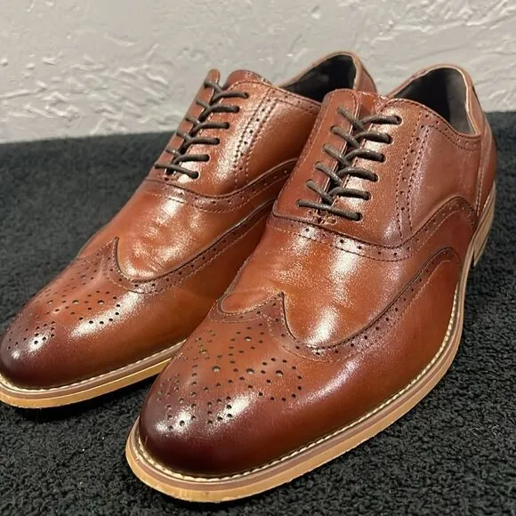 🔥🔥 STACY ADAMS Dunbar Wingtip Oxford Brown Dress Shoes - Men Sz 8M - PERFECT!