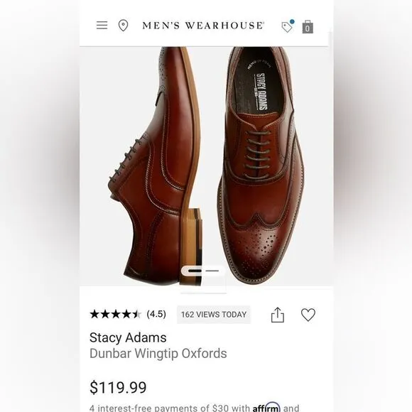 🔥🔥 STACY ADAMS Dunbar Wingtip Oxford Brown Dress Shoes - Men Sz 8M - PERFECT!