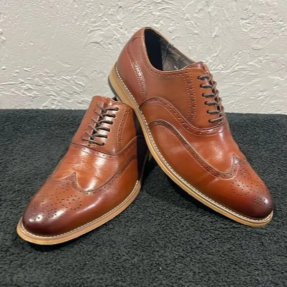 🔥🔥 STACY ADAMS Dunbar Wingtip Oxford Brown Dress Shoes - Men Sz 8M - PERFECT!