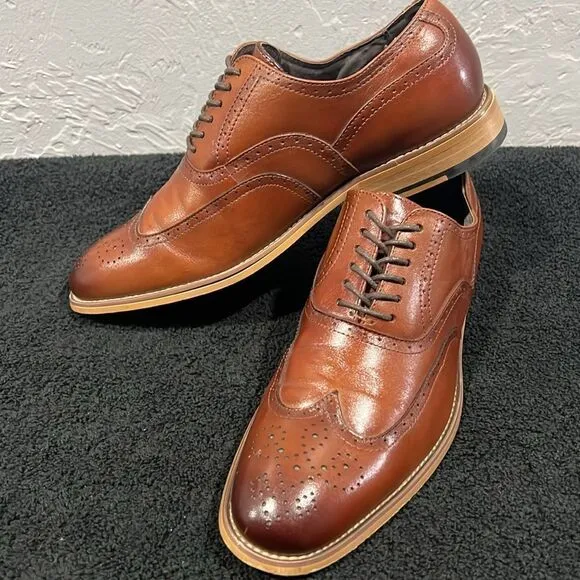 🔥🔥 STACY ADAMS Dunbar Wingtip Oxford Brown Dress Shoes - Men Sz 8M - PERFECT!