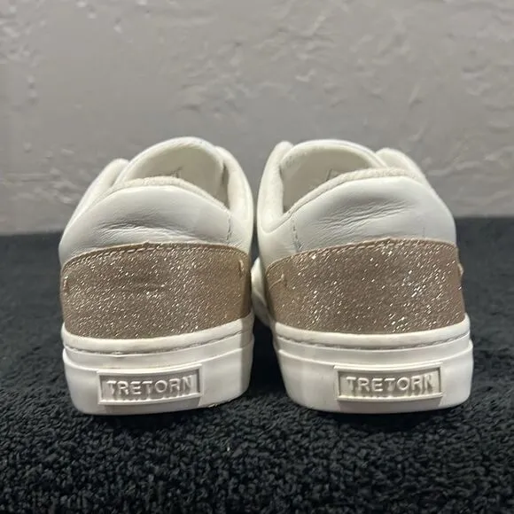 🔥🔥 TRETORN Mako 2 Leather Sneaker Shoes White/Gold Women Sz 8.5 - EXCELLENT