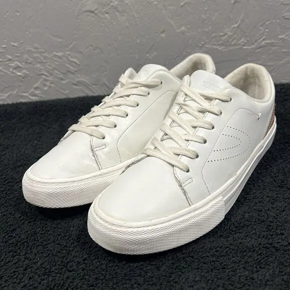 🔥🔥 TRETORN Mako 2 Leather Sneaker Shoes White/Gold Women Sz 8.5 - EXCELLENT