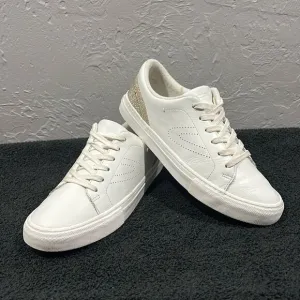 🔥🔥 TRETORN Mako 2 Leather Sneaker Shoes White/Gold Women Sz 8.5 - EXCELLENT