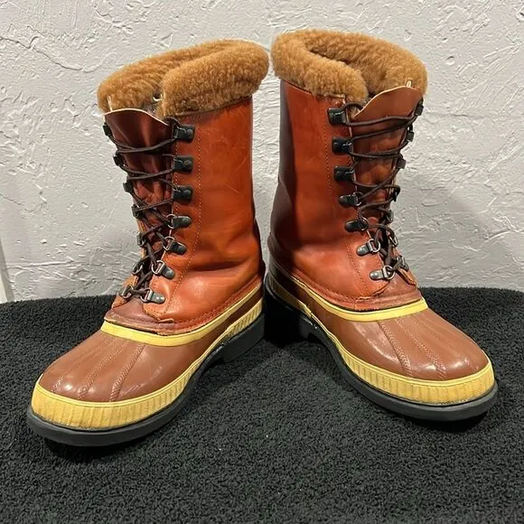 🔥🔥 Vintage SOREL KAUFMAN Polar Pac Boots Leather/Rubber/Wool Inserts Sz 6 - EU