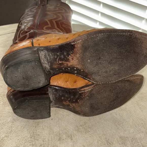 90’s Vintage Justin Ostrich Two Tone Brown Western Cowboy Boots