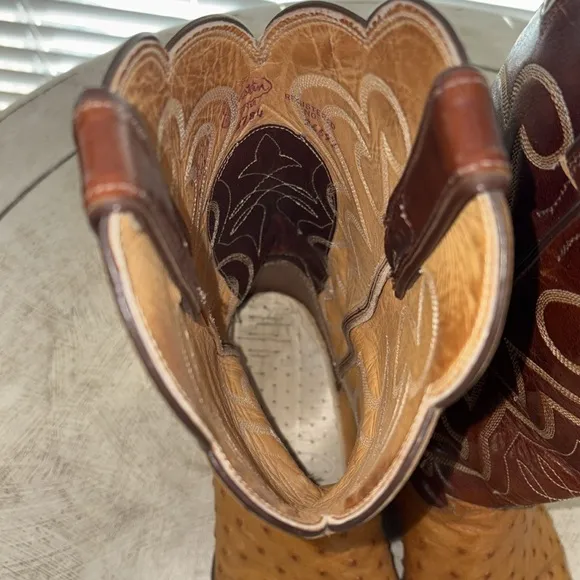 90’s Vintage Justin Ostrich Two Tone Brown Western Cowboy Boots