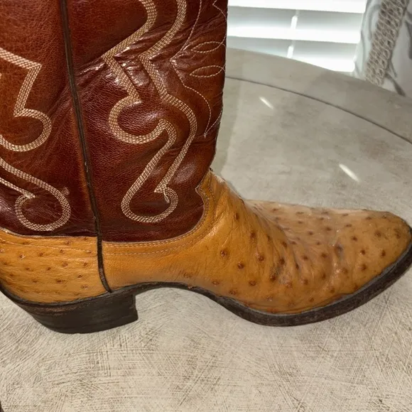 90’s Vintage Justin Ostrich Two Tone Brown Western Cowboy Boots