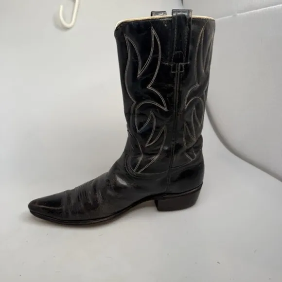 Acme Vintage Mens Black Leather Western Boots Sz 9 1/2 C - 12” Tall Made in USA
