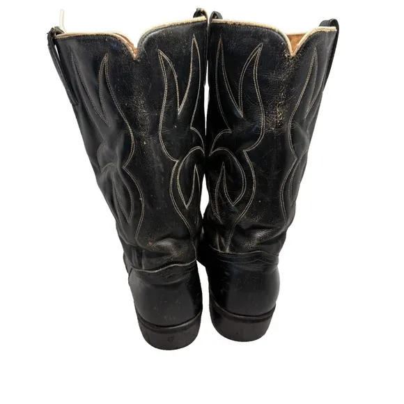 Acme Vintage Mens Black Leather Western Boots Sz 9 1/2 C - 12” Tall Made in USA