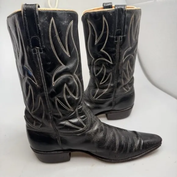 Acme Vintage Mens Black Leather Western Boots Sz 9 1/2 C - 12” Tall Made in USA