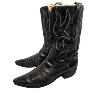 Acme Vintage Mens Black Leather Western Boots Sz 9 1/2 C - 12” Tall Made in USA