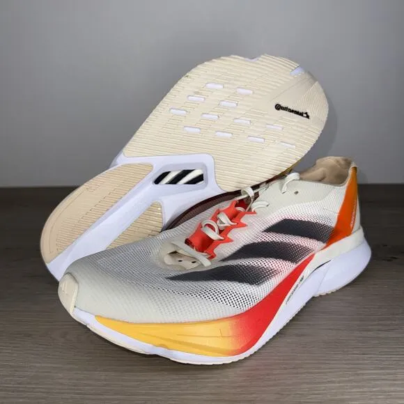 Adidas Adizero Boston 12 Lightstrike Pro Ivory/Metalic/Solar Red Sz 8.5 Running