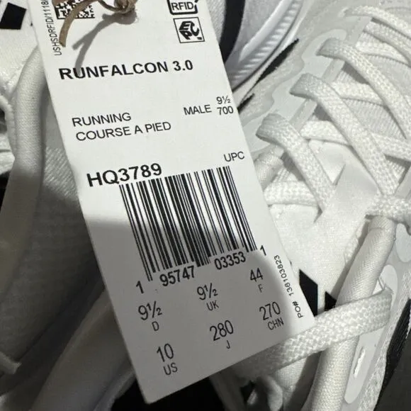 Adidas Runfalcon 3.0 Men’s Running Gym Shoes Sneaker HQ3789 White - Size 10 NWT