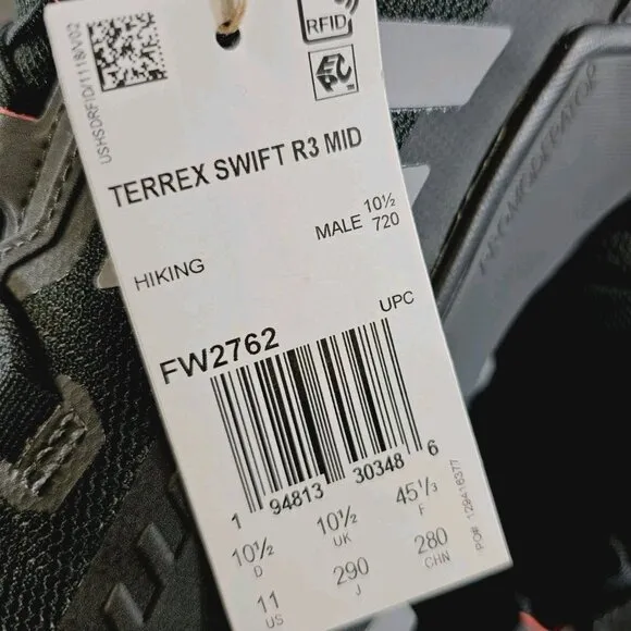 Adidas Terrex Swift R3 Mid Gore-Tex Hiking Shoes Black FW2762 - Men's Size 11