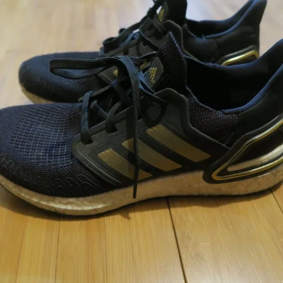 Adidas Ultraboost 20 Running Shoes US Men's 8.5 Black Metallic Gold White EE4393