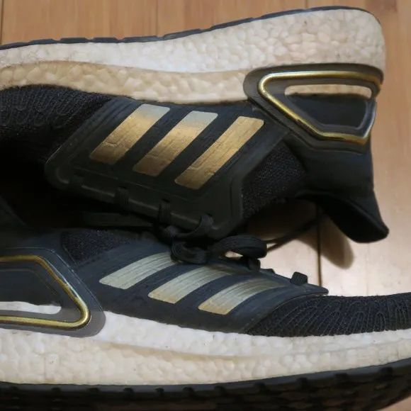 Adidas Ultraboost 20 Running Shoes US Men's 8.5 Black Metallic Gold White EE4393