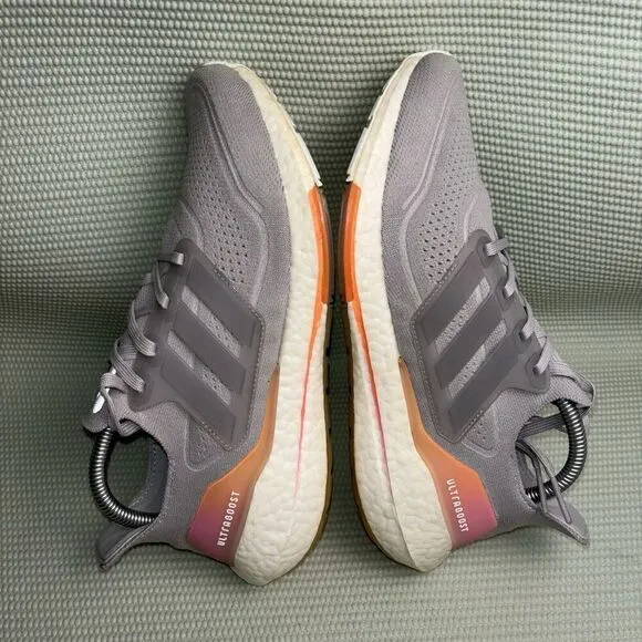 Adidas Ultraboost 21 Running Shoes Women’s Size 9.5 FY0397 Grey Orange White