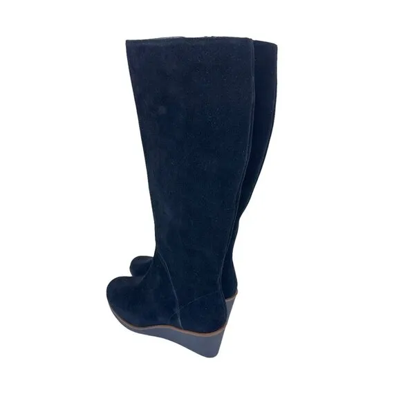 Aerosoles Binocular Women SZ 7W Black Suede Leather Knee Boots-2.5” Wedge Heels