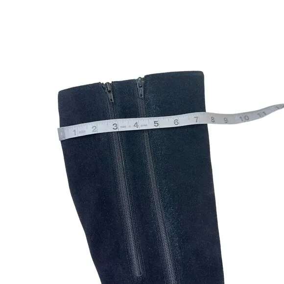 Aerosoles Binocular Women SZ 7W Black Suede Leather Knee Boots-2.5” Wedge Heels