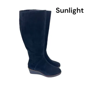 Aerosoles Binocular Women SZ 7W Black Suede Leather Knee Boots-2.5” Wedge Heels