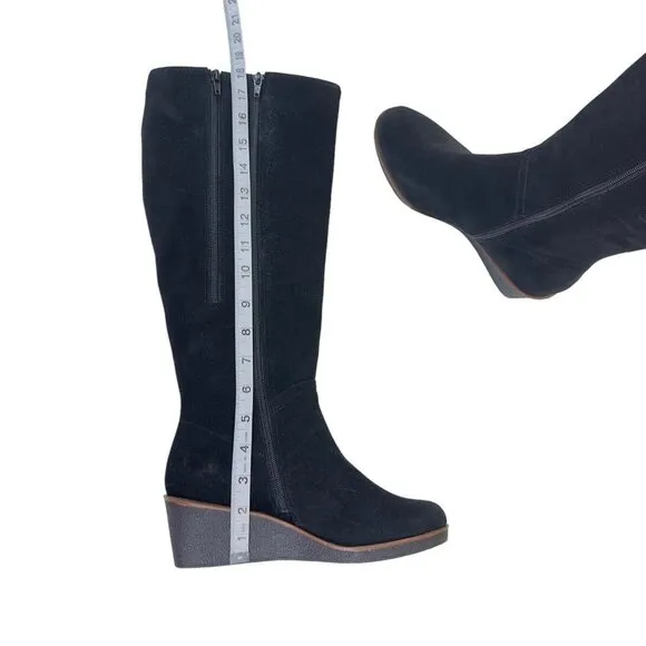 Aerosoles Binocular Women SZ 7W Black Suede Leather Knee Boots-2.5” Wedge Heels