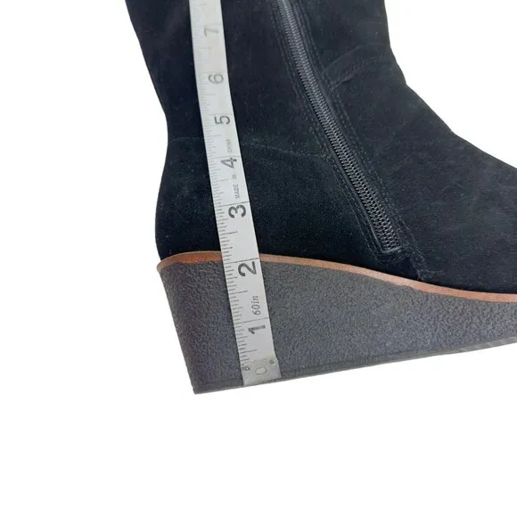 Aerosoles Binocular Women SZ 7W Black Suede Leather Knee Boots-2.5” Wedge Heels