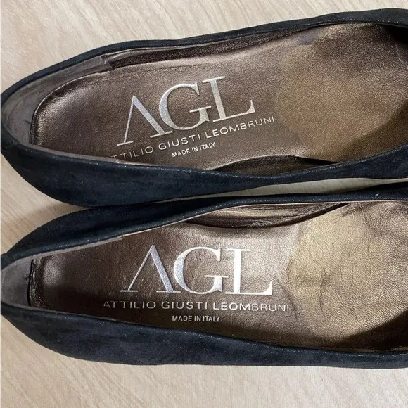 AGL Ballet Flat Shoes Women's 36.5/6.5 Black Suede Shimmer Pointed Toe Loafers