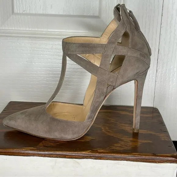 Alejandro Ingelmo Closed Pointed Toe Suede Leather Strappy Heels Size 36.5 / 6.5
