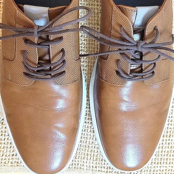 Alfani Shoes Men's Brown Faux-Leather Lace-up Oxford casual shoes comfortable