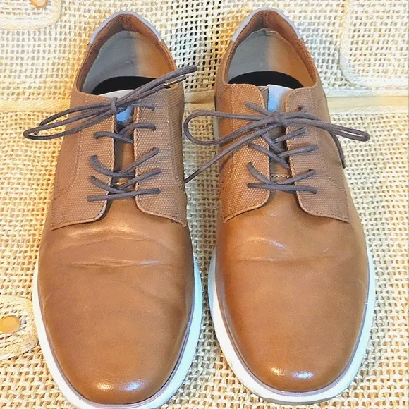 Alfani Shoes Men's Brown Faux-Leather Lace-up Oxford casual shoes comfortable
