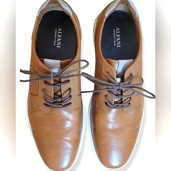 Alfani Shoes Men's Brown Faux-Leather Lace-up Oxford casual shoes comfortable