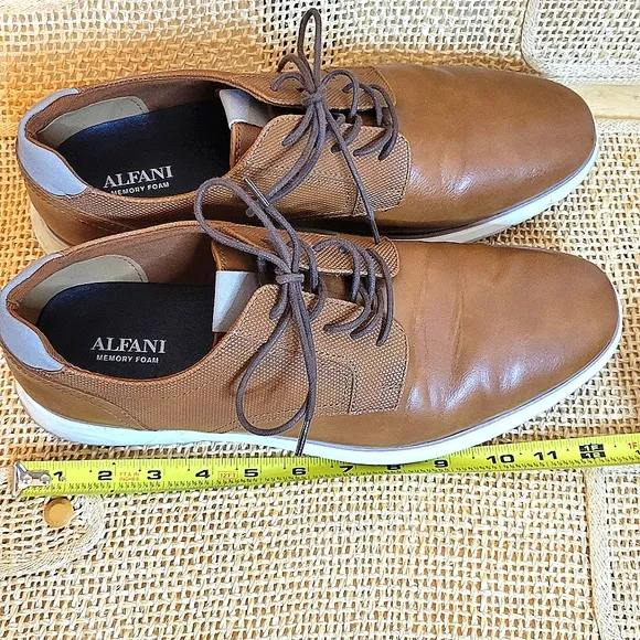 Alfani Shoes Men's Brown Faux-Leather Lace-up Oxford casual shoes comfortable