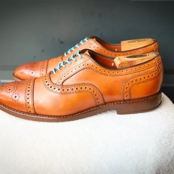 Allen Edmonds 9-D Cognac Strand Burnished Cap Toe Oxford Mens Dress Shoes