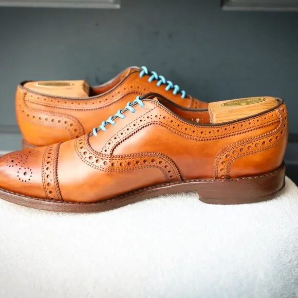 Allen Edmonds 9-D Cognac Strand Burnished Cap Toe Oxford Mens Dress Shoes