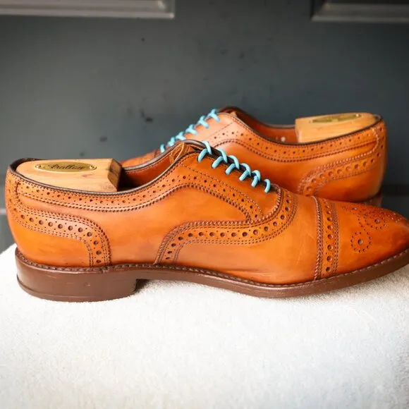 Allen Edmonds 9-D Cognac Strand Burnished Cap Toe Oxford Mens Dress Shoes