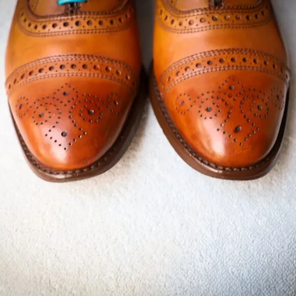 Allen Edmonds 9-D Cognac Strand Burnished Cap Toe Oxford Mens Dress Shoes